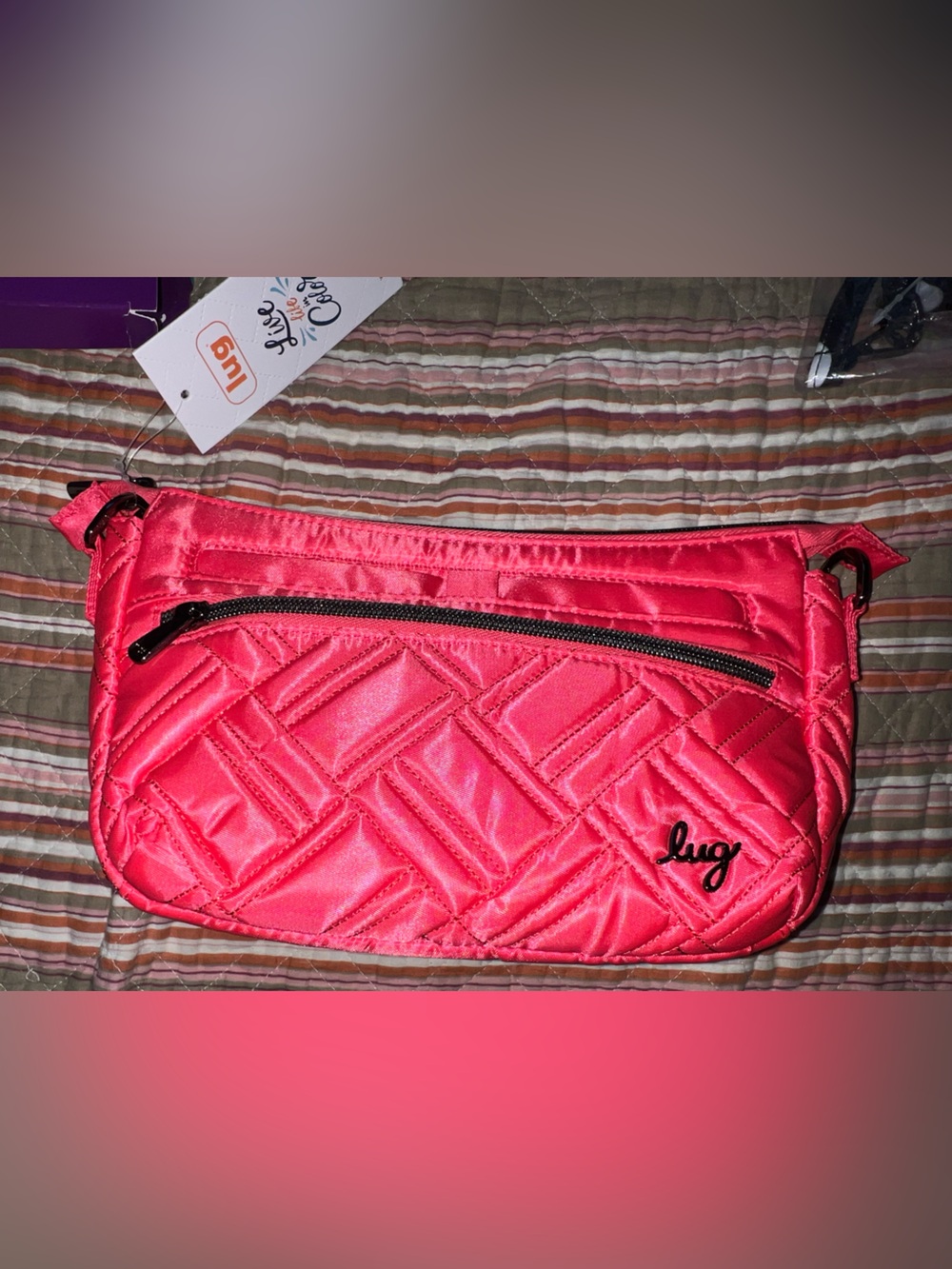NWT lug dashQuilted Crossbody Bag coral red